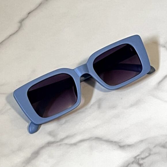 Petal & Spruce Accessories - Blue Square Fashion Sunglasses Glossy Frame Purple Lens Chic Retro